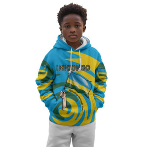 Rwanda Kid Hoodie with Imigongo Spiraling Flag Hand Wave Time Spirit