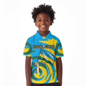 Rwanda Kid Polo Shirt with Imigongo Spiraling Flag Hand Wave Time Spirit
