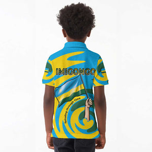 Rwanda Kid Polo Shirt with Imigongo Spiraling Flag Hand Wave Time Spirit