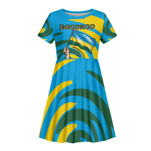 Rwanda Kid Short Sleeve Dress with Imigongo Spiraling Flag Hand Wave Time Spirit