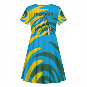 Rwanda Kid Short Sleeve Dress with Imigongo Spiraling Flag Hand Wave Time Spirit