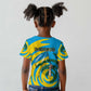 Rwanda Kid T shirt with Imigongo Spiraling Flag Hand Wave Time Spirit