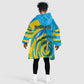 Rwanda Kid Wearable Blanket Hoodie with Imigongo Spiraling Flag Hand Wave Time Spirit