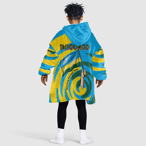 Rwanda Kid Wearable Blanket Hoodie with Imigongo Spiraling Flag Hand Wave Time Spirit