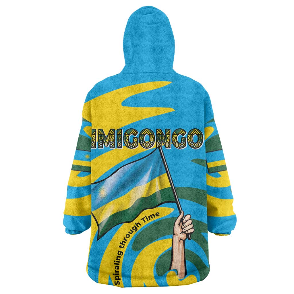 Rwanda Kid Wearable Blanket Hoodie with Imigongo Spiraling Flag Hand Wave Time Spirit