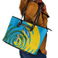 Rwanda Leather Tote Bag with Imigongo Spiraling Flag Hand Wave Time Spirit