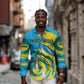Rwanda Long Sleeve Button Shirt with Imigongo Spiraling Flag Hand Wave Time Spirit