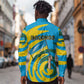 Rwanda Long Sleeve Button Shirt with Imigongo Spiraling Flag Hand Wave Time Spirit