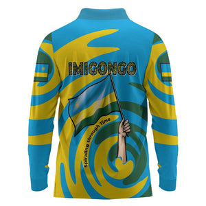 Rwanda Long Sleeve Polo Shirt with Imigongo Spiraling Flag Hand Wave Time Spirit