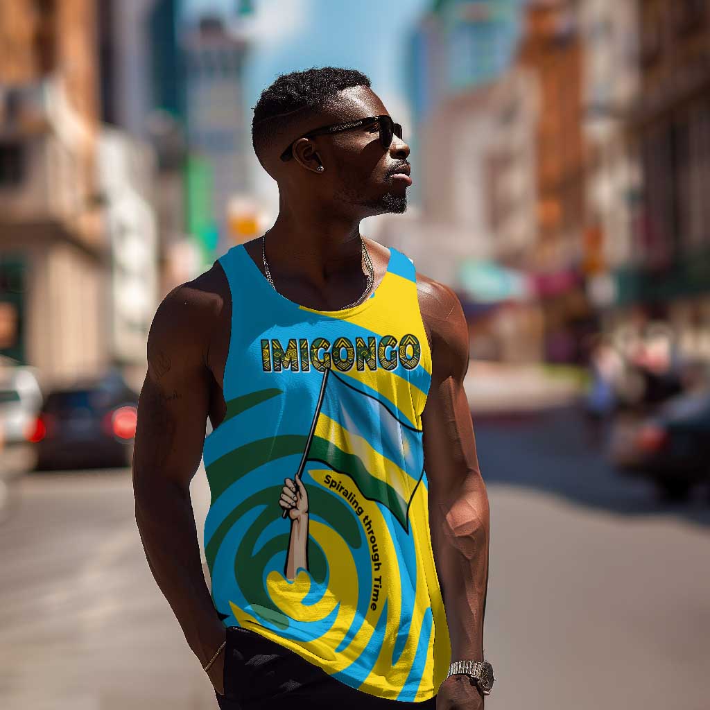 Rwanda Men Tank Top with Imigongo Spiraling Flag Hand Wave Time Spirit