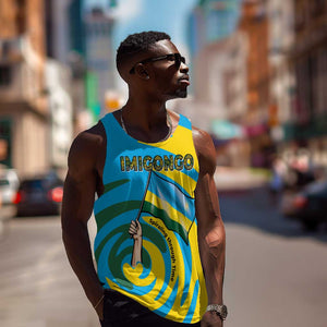 Rwanda Men Tank Top with Imigongo Spiraling Flag Hand Wave Time Spirit