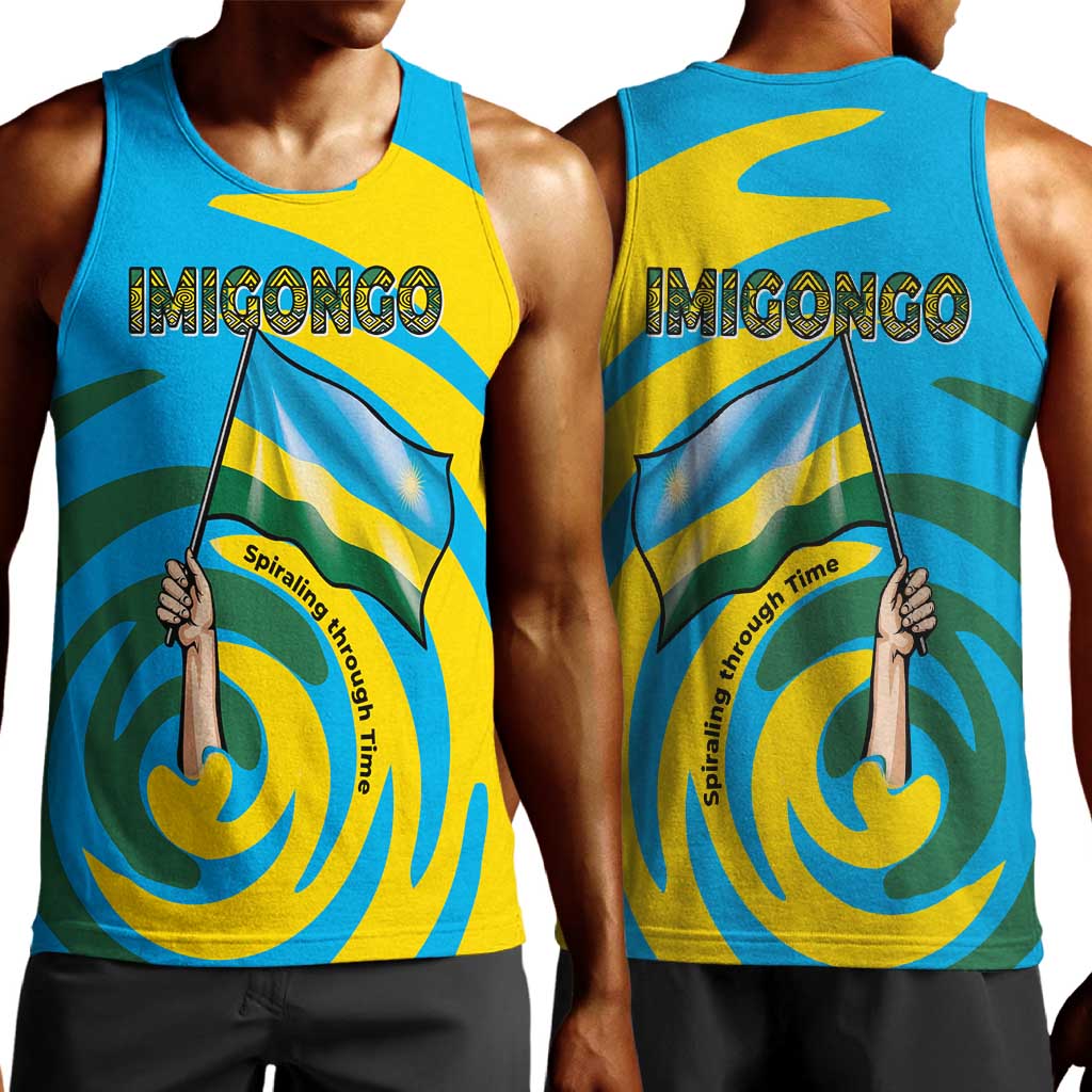Rwanda Men Tank Top with Imigongo Spiraling Flag Hand Wave Time Spirit
