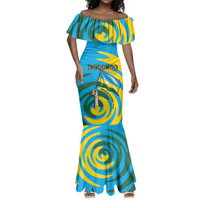 Rwanda Mermaid Dress with Imigongo Spiraling Flag Hand Wave Time Spirit