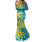 Rwanda Mermaid Dress with Imigongo Spiraling Flag Hand Wave Time Spirit