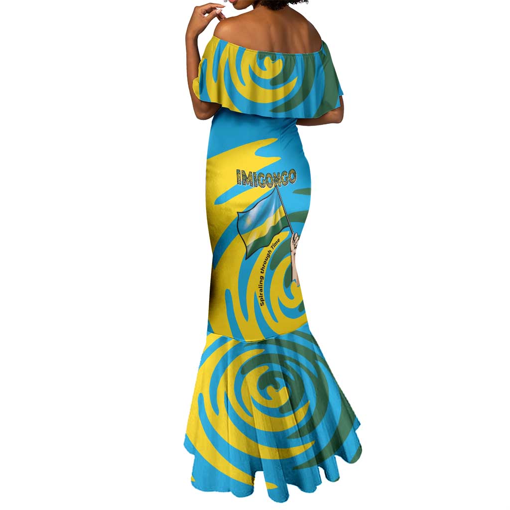 Rwanda Mermaid Dress with Imigongo Spiraling Flag Hand Wave Time Spirit