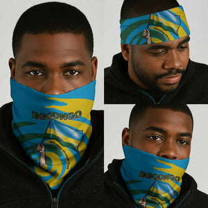 Rwanda Neck Gaiter with Imigongo Spiraling Flag Hand Wave Time Spirit - African Pride