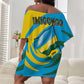 Rwanda Off Shoulder Short Dress with Imigongo Spiraling Flag Hand Wave Time Spirit