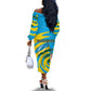 Rwanda Off The Shoulder Long Sleeve Dress with Imigongo Spiraling Flag Hand Wave Time Spirit