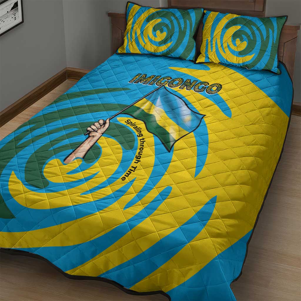 Rwanda Quilt Bed Set with Imigongo Spiraling Flag Hand Wave Time Spirit
