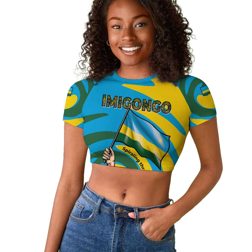Rwanda Raglan Cropped T shirt with Imigongo Spiraling Flag Hand Wave Time Spirit
