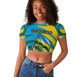 Rwanda Raglan Cropped T shirt with Imigongo Spiraling Flag Hand Wave Time Spirit