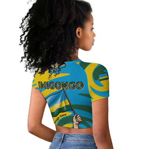 Rwanda Raglan Cropped T shirt with Imigongo Spiraling Flag Hand Wave Time Spirit