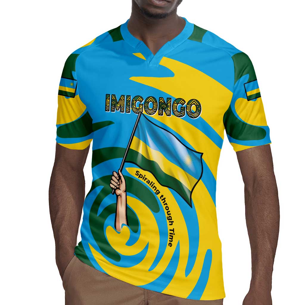 Rwanda Rugby Jersey with Imigongo Spiraling Flag Hand Wave Time Spirit