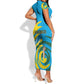 Rwanda Short Sleeve Bodycon Dress with Imigongo Spiraling Flag Hand Wave Time Spirit