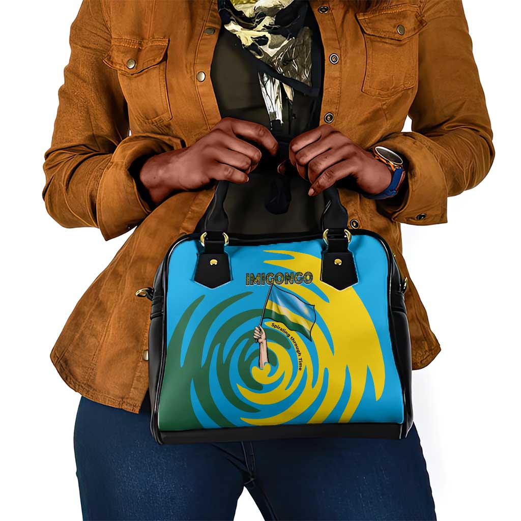 Rwanda Shoulder Handbag with Imigongo Spiraling Flag Hand Wave Time Spirit
