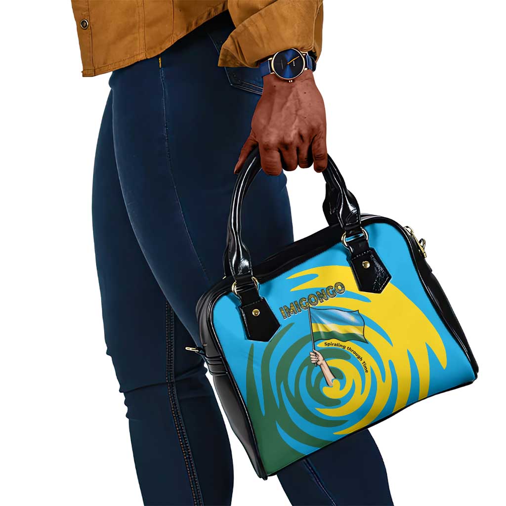 Rwanda Shoulder Handbag with Imigongo Spiraling Flag Hand Wave Time Spirit