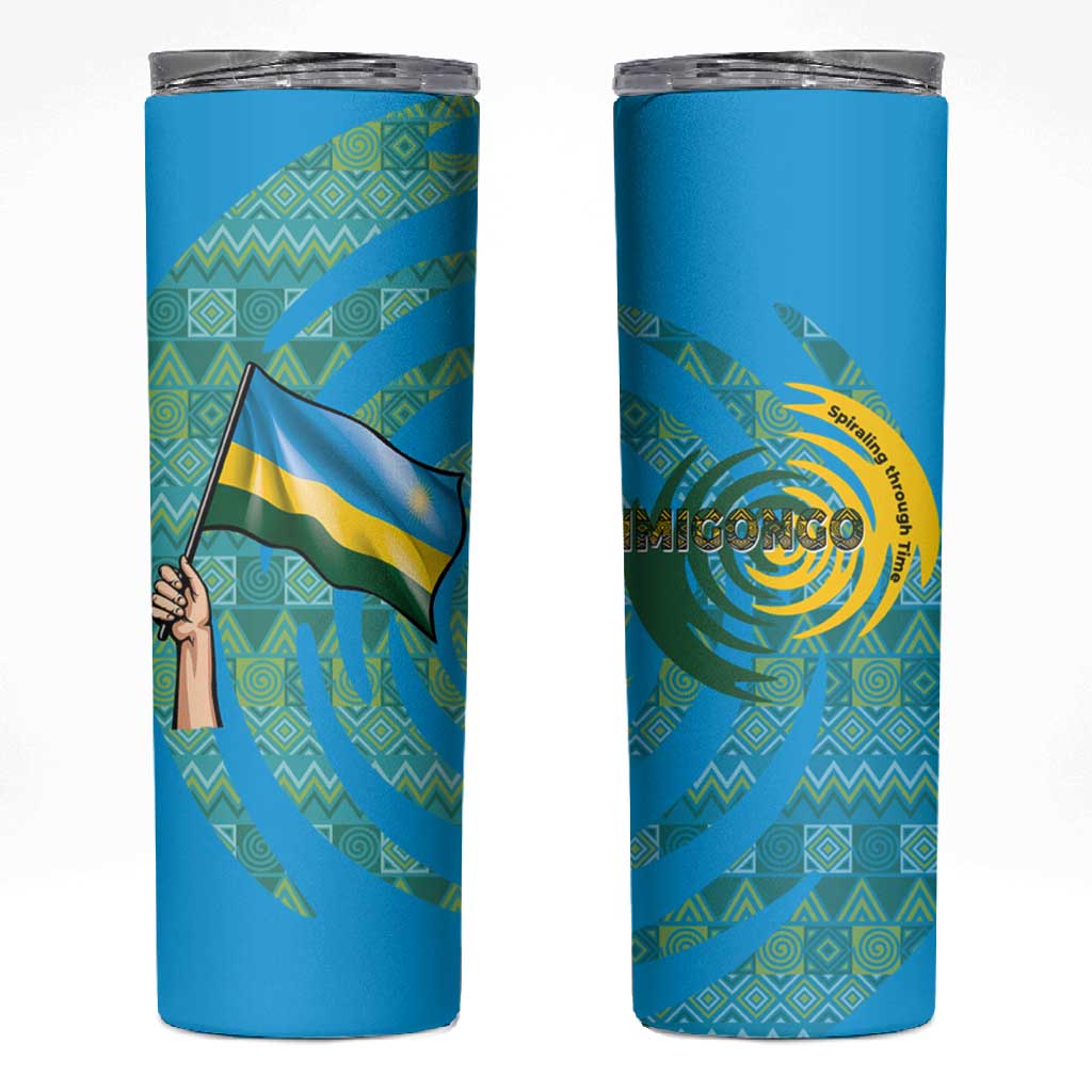 Rwanda Skinny Tumbler with Imigongo Spiraling Flag Hand Wave Time Spirit