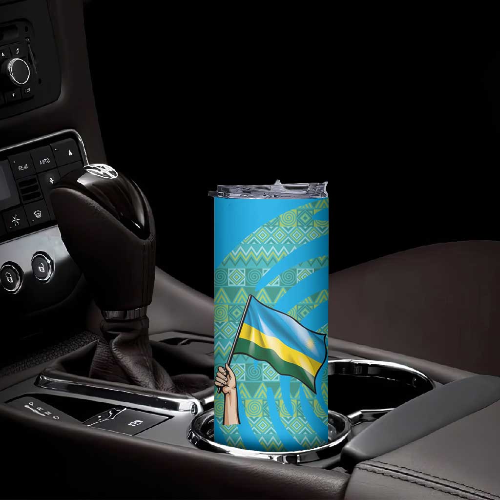 Rwanda Skinny Tumbler with Imigongo Spiraling Flag Hand Wave Time Spirit
