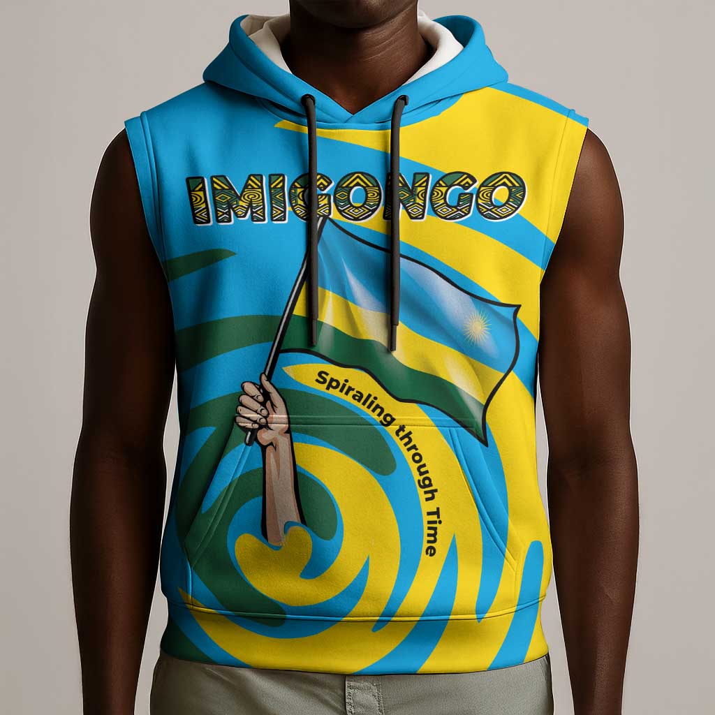 Rwanda Sleeveless Hoodie with Imigongo Spiraling Flag Hand Wave Time Spirit - African Pride