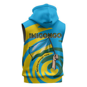 Rwanda Sleeveless Zip Hoodie with Imigongo Spiraling Flag Hand Wave Time Spirit - African Pride