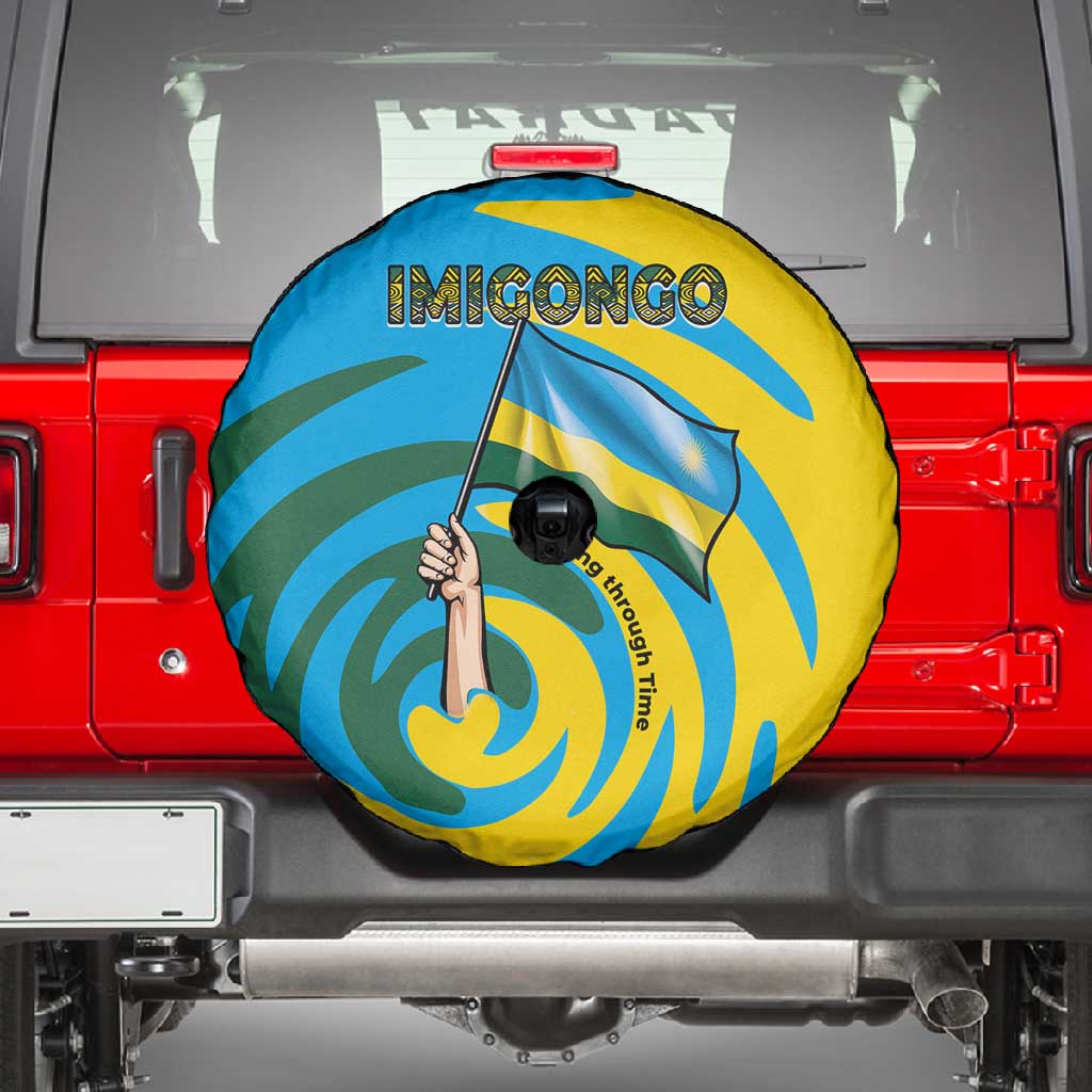 Rwanda Spare Tire Cover with Imigongo Spiraling Flag Hand Wave Time Spirit