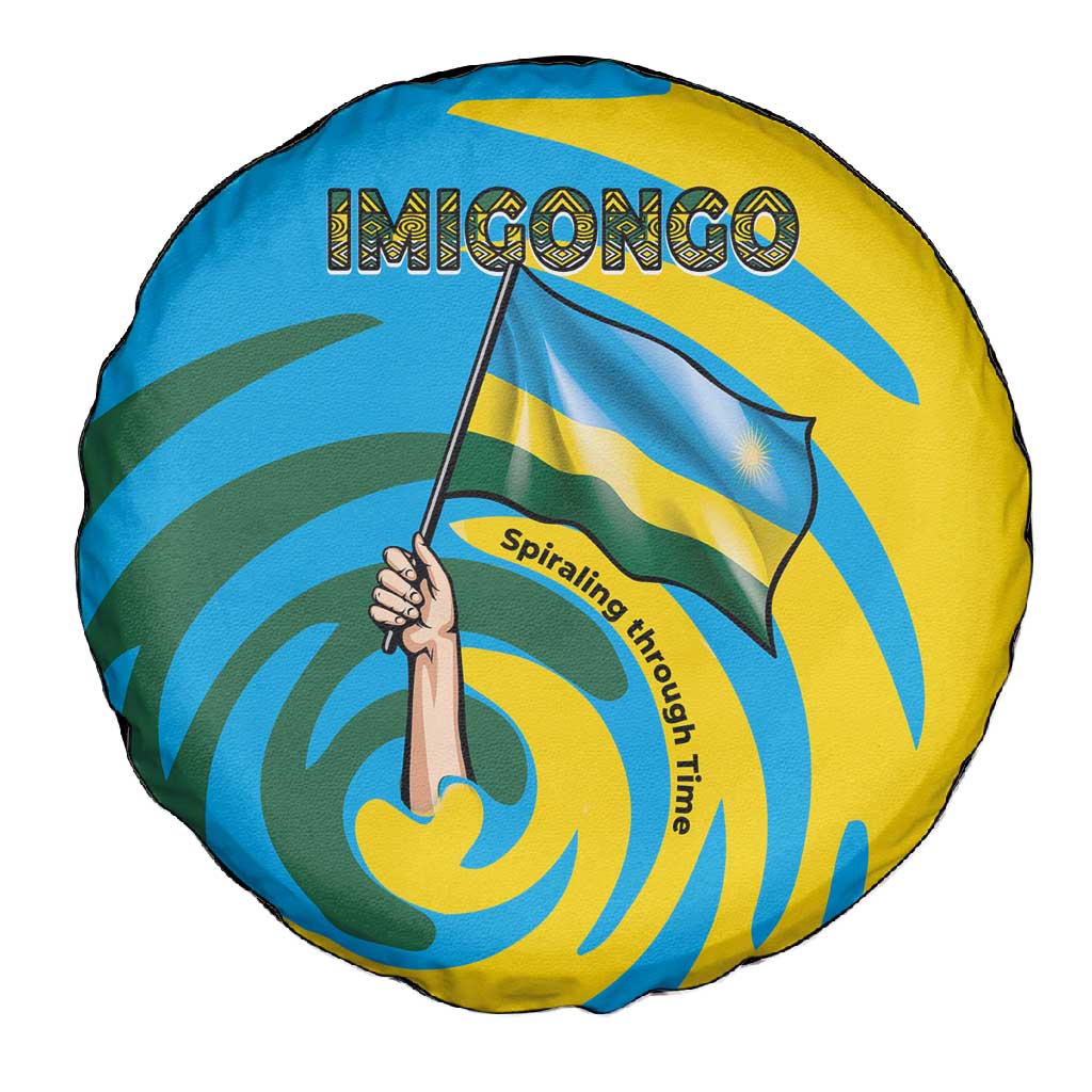 Rwanda Spare Tire Cover with Imigongo Spiraling Flag Hand Wave Time Spirit