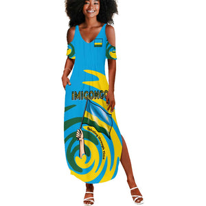 Rwanda Summer Maxi Dress with Imigongo Spiraling Flag Hand Wave Time Spirit