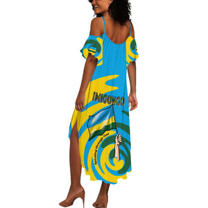 Rwanda Summer Maxi Dress with Imigongo Spiraling Flag Hand Wave Time Spirit