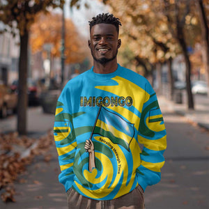Rwanda Sweatshirt with Imigongo Spiraling Flag Hand Wave Time Spirit