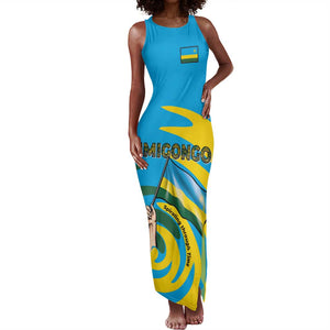 Rwanda Tank Maxi Dress with Imigongo Spiraling Flag Hand Wave Time Spirit