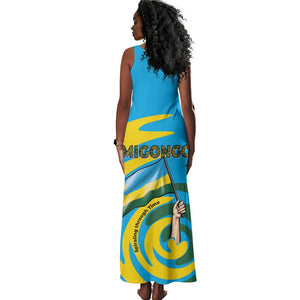 Rwanda Tank Maxi Dress with Imigongo Spiraling Flag Hand Wave Time Spirit