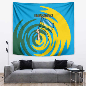 Rwanda Tapestry with Imigongo Spiraling Flag Hand Wave Time Spirit