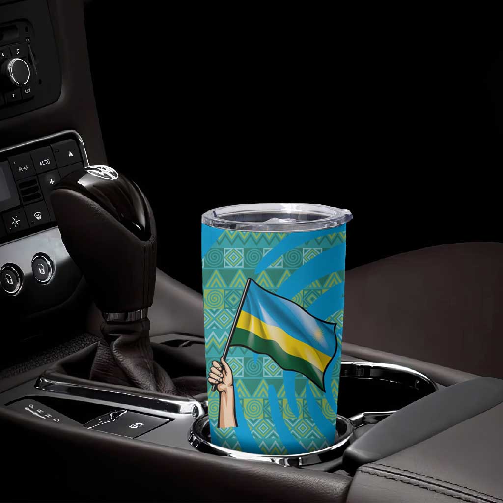 Rwanda Tumbler Cup with Imigongo Spiraling Flag Hand Wave Time Spirit
