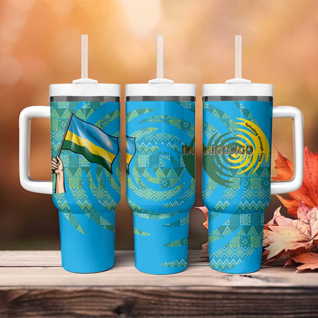 Rwanda Tumbler With Handle with Imigongo Spiraling Flag Hand Wave Time Spirit