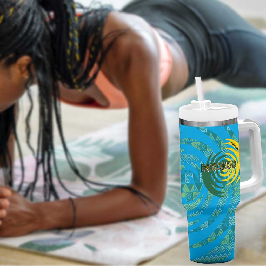 Rwanda Tumbler With Handle with Imigongo Spiraling Flag Hand Wave Time Spirit