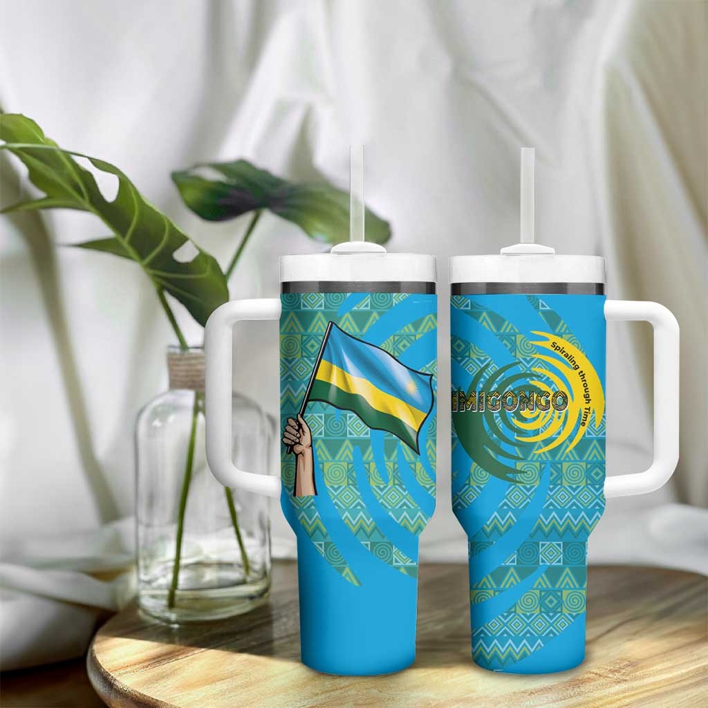 Rwanda Tumbler With Handle with Imigongo Spiraling Flag Hand Wave Time Spirit