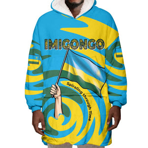 Rwanda Wearable Blanket Hoodie with Imigongo Spiraling Flag Hand Wave Time Spirit