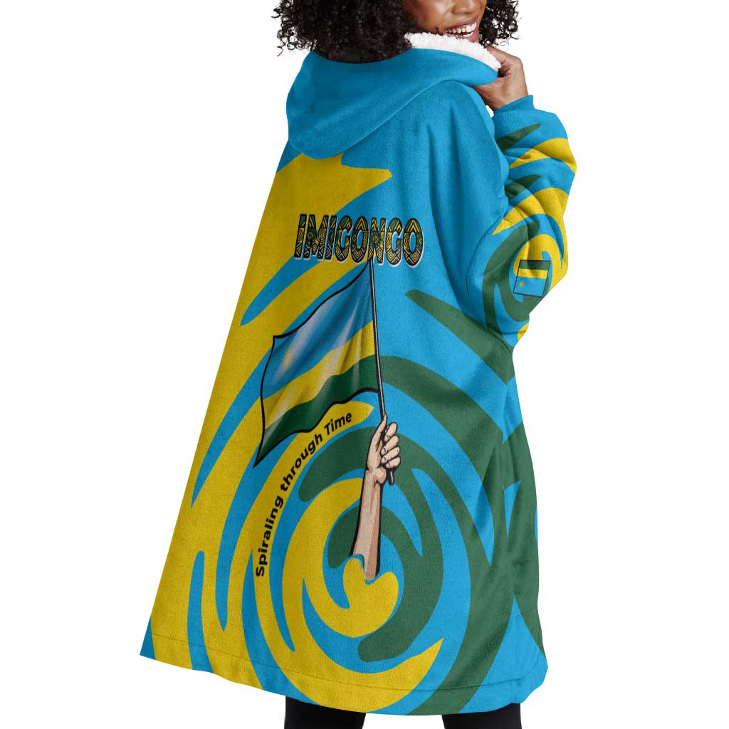 Rwanda Wearable Blanket Hoodie with Imigongo Spiraling Flag Hand Wave Time Spirit