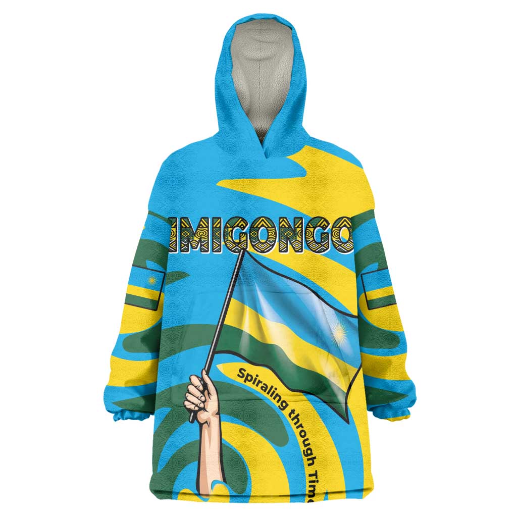 Rwanda Wearable Blanket Hoodie with Imigongo Spiraling Flag Hand Wave Time Spirit