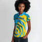 Rwanda Women Polo Shirt with Imigongo Spiraling Flag Hand Wave Time Spirit